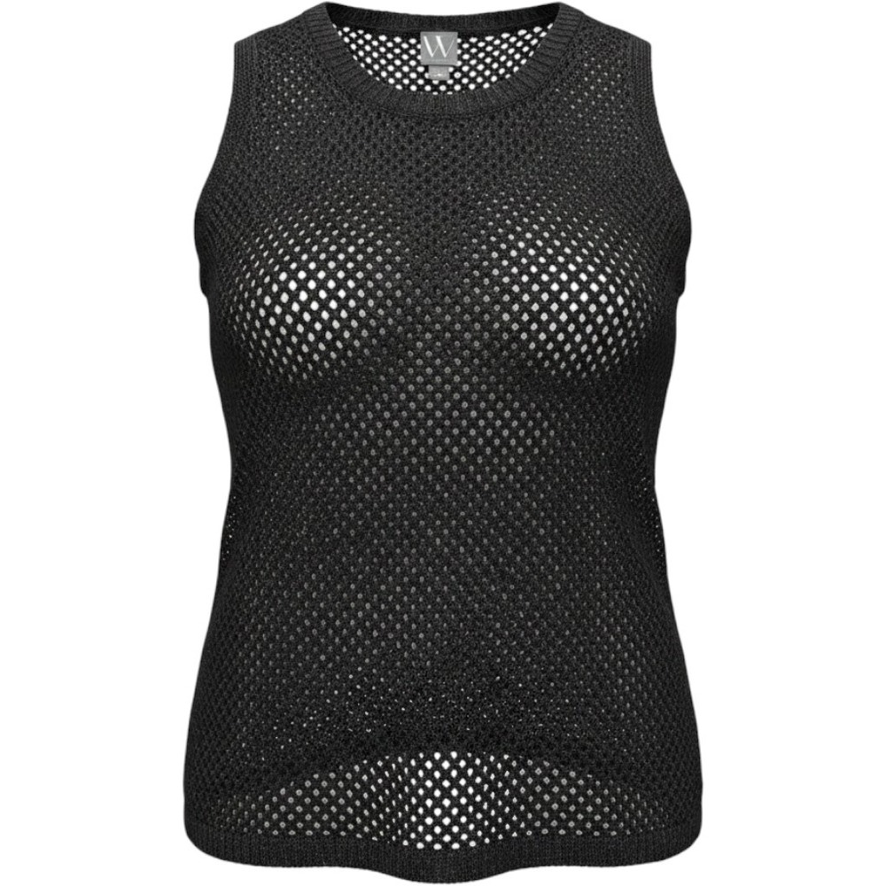 Worthington Womens Black Metallic Mesh‎ Open Knit Tank Top Sleeveless Shell L